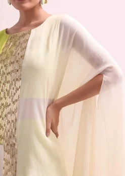 Ivory And Light Green Croptop And Palazzo Set