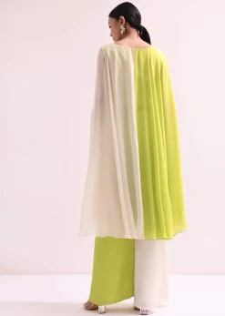 Ivory And Light Green Croptop And Palazzo Set