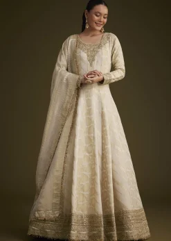 Ivory Banarasi Tissue Anarkali With Gotta Work