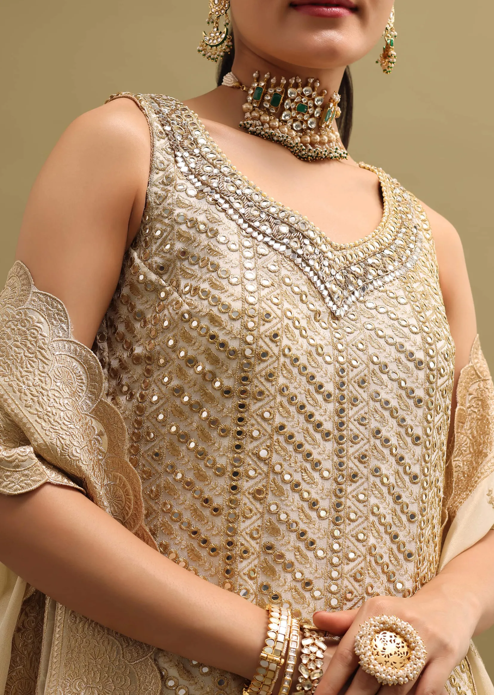 Ivory Embroidered Georgette Kurta Sharara Set