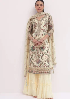 Ivory Embroidered Kurta Sharara Set