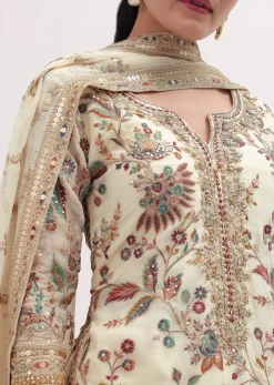 Ivory Embroidered Kurta Sharara Set
