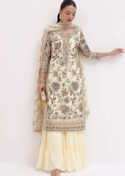 Ivory Embroidered Kurta Sharara Set