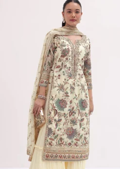 Ivory Embroidered Kurta Sharara Set