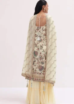 Ivory Embroidered Kurta Sharara Set
