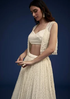 Ivory Embroidered Lehenga Set With Jacket