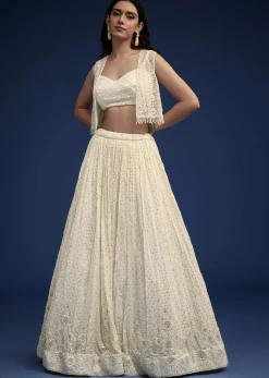 Ivory Embroidered Lehenga Set With Jacket
