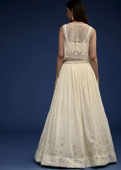 Ivory Embroidered Lehenga Set With Jacket