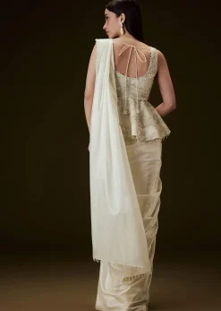 Ivory Embroidered Peplum Top With Saree
