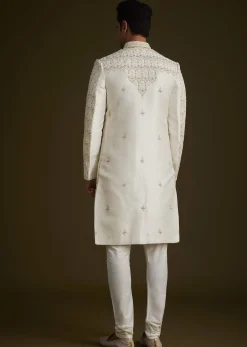 Ivory Embroidered Sherwani With Classic Pearl Detailing
