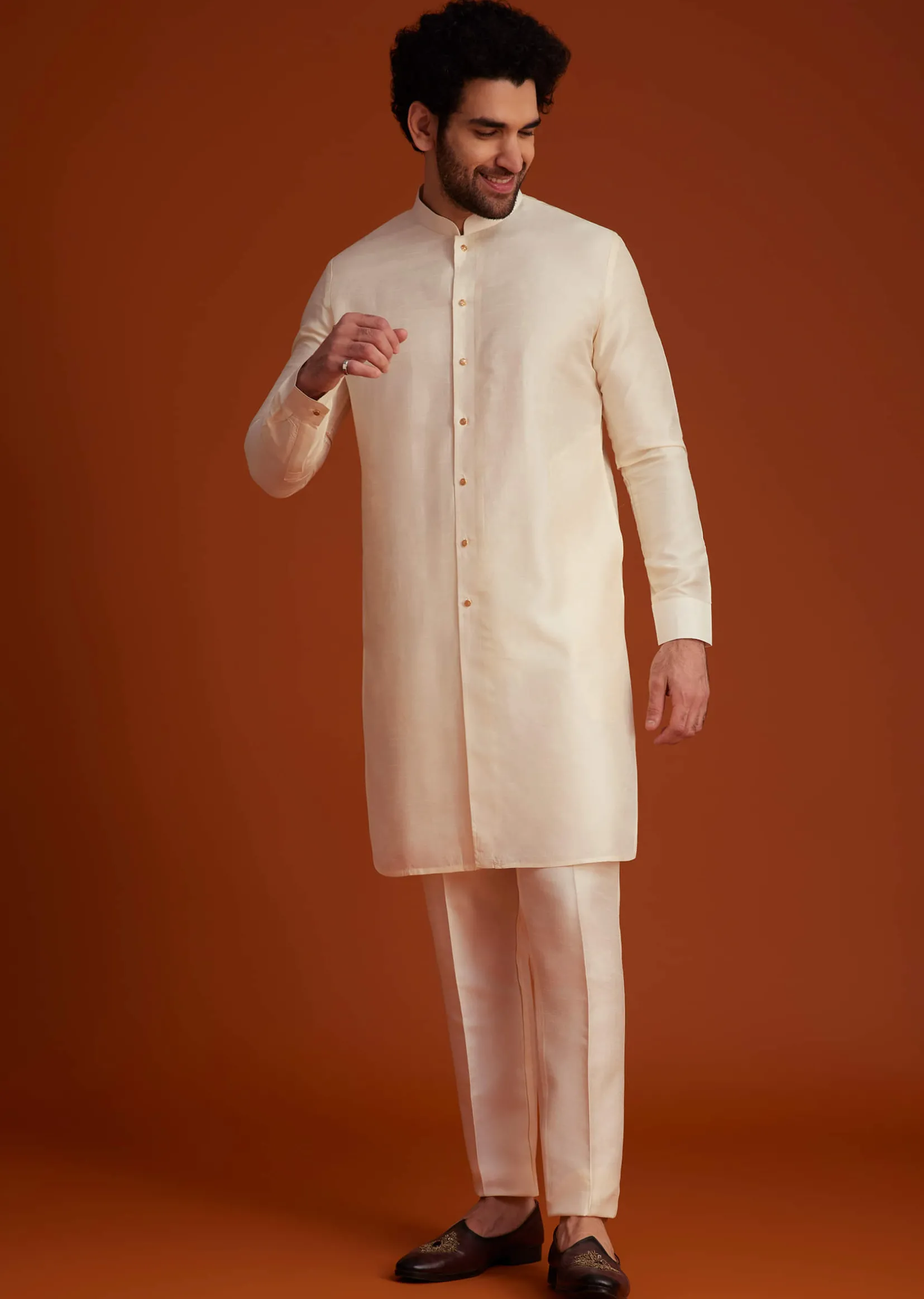 Ivory Floral Embroidered Jacket Kurta Set