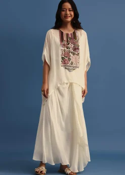Ivory Georgette Skirt And Cape In Resham Work