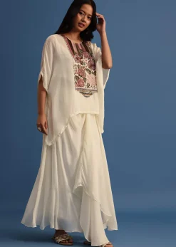 Ivory Georgette Skirt And Cape In Resham Work