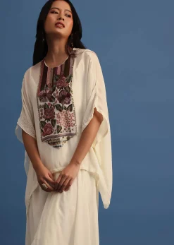 Ivory Georgette Skirt And Cape In Resham Work