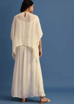Ivory Georgette Skirt And Cape In Resham Work