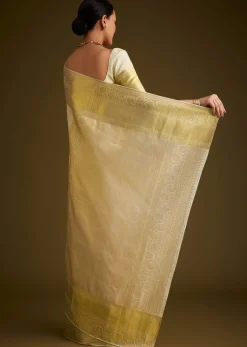 Ivory Kanjivaram Silk Saree With Golden Zari Border