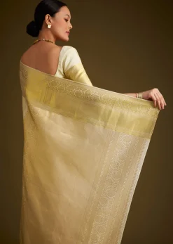 Ivory Kanjivaram Silk Saree With Golden Zari Border