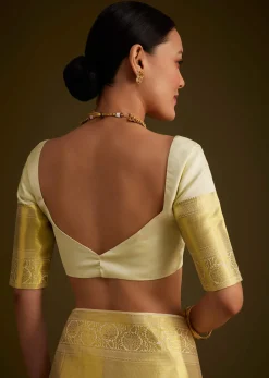 Ivory Kanjivaram Silk Saree With Golden Zari Border