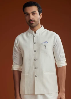 Ivory Kurta Jacket Set With Pintucks Detailing