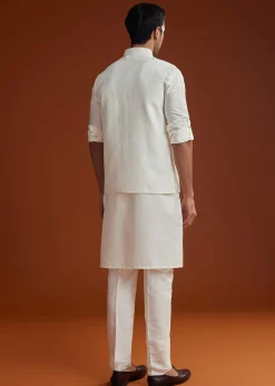Ivory Kurta Jacket Set With Pintucks Detailing