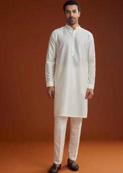 Ivory Kurta Jacket Set With Pintucks Detailing