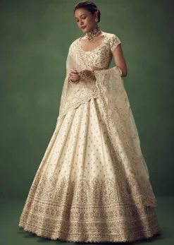 Ivory Lehenga Set With Hand Embroidered Thread And Zari Work