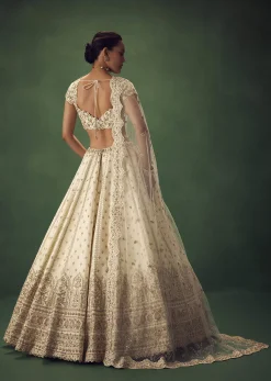Ivory Lehenga Set With Hand Embroidered Thread And Zari Work