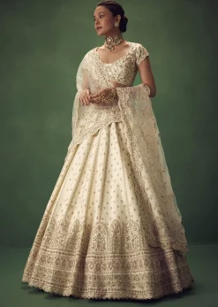 Ivory Lehenga Set With Hand Embroidered Thread And Zari Work