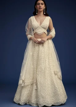 Ivory Lehenga Set With Moti And Resham Work