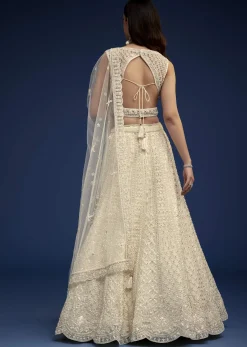 Ivory Lehenga Set With Moti And Resham Work