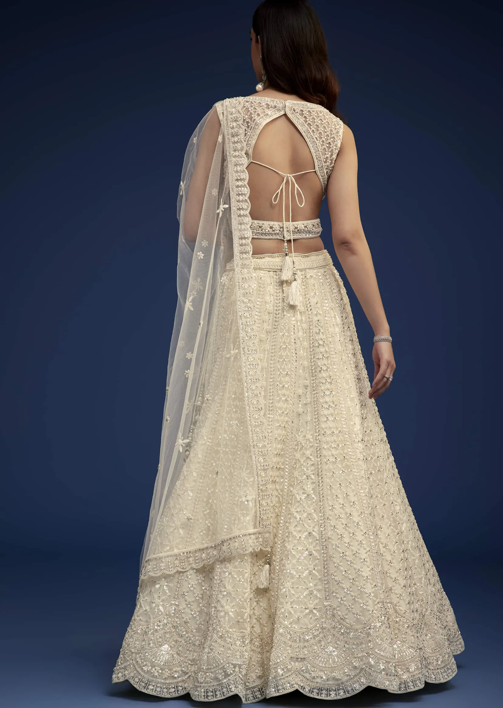 Ivory Lehenga Set With Moti And Resham Work