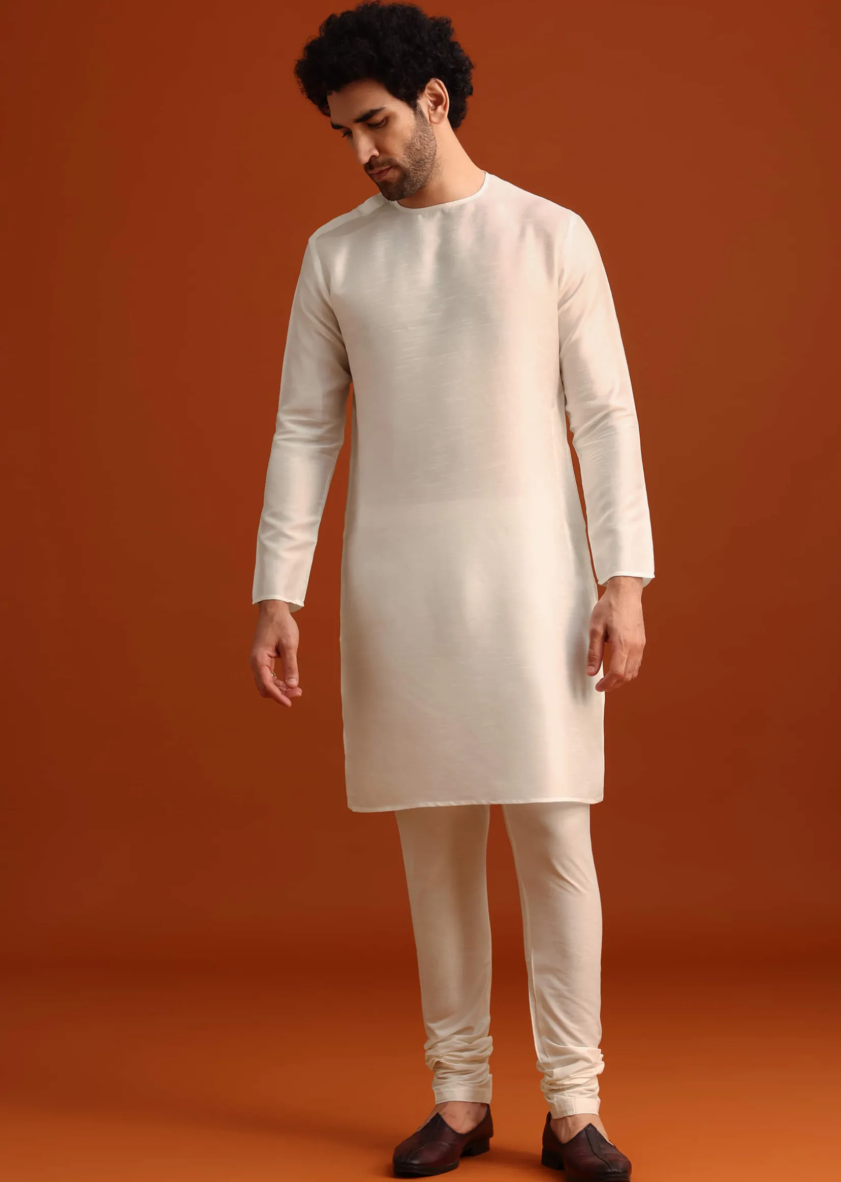 Ivory Organza Zari Embroidered Kurta Set With Butti Work