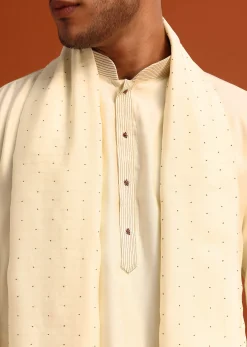 Ivory Plain Kurta Set With Hand Work Dupatta