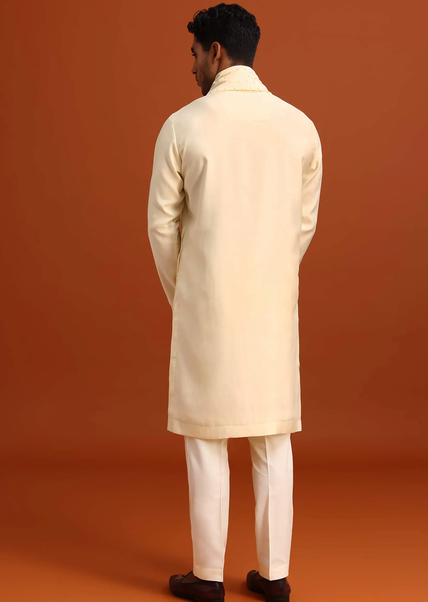Ivory Plain Kurta Set With Hand Work Dupatta