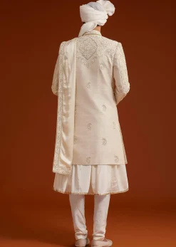 Ivory Sherwani Set With Zardosi And Butti Work