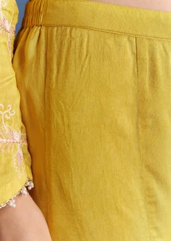 Ivory Silk Kurta Set With appliqua Organza Dupatta