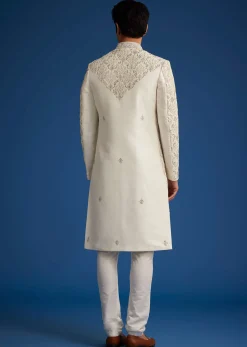 Ivory Silk Sherwani With Resham Zari And Zardosi Work