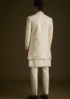 Ivory Silk Sherwani With Intricate Floral Embroidery