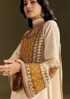 Ivory Silk Threadwork Kurta Patiala With Gotta Lace Organza Dupatta