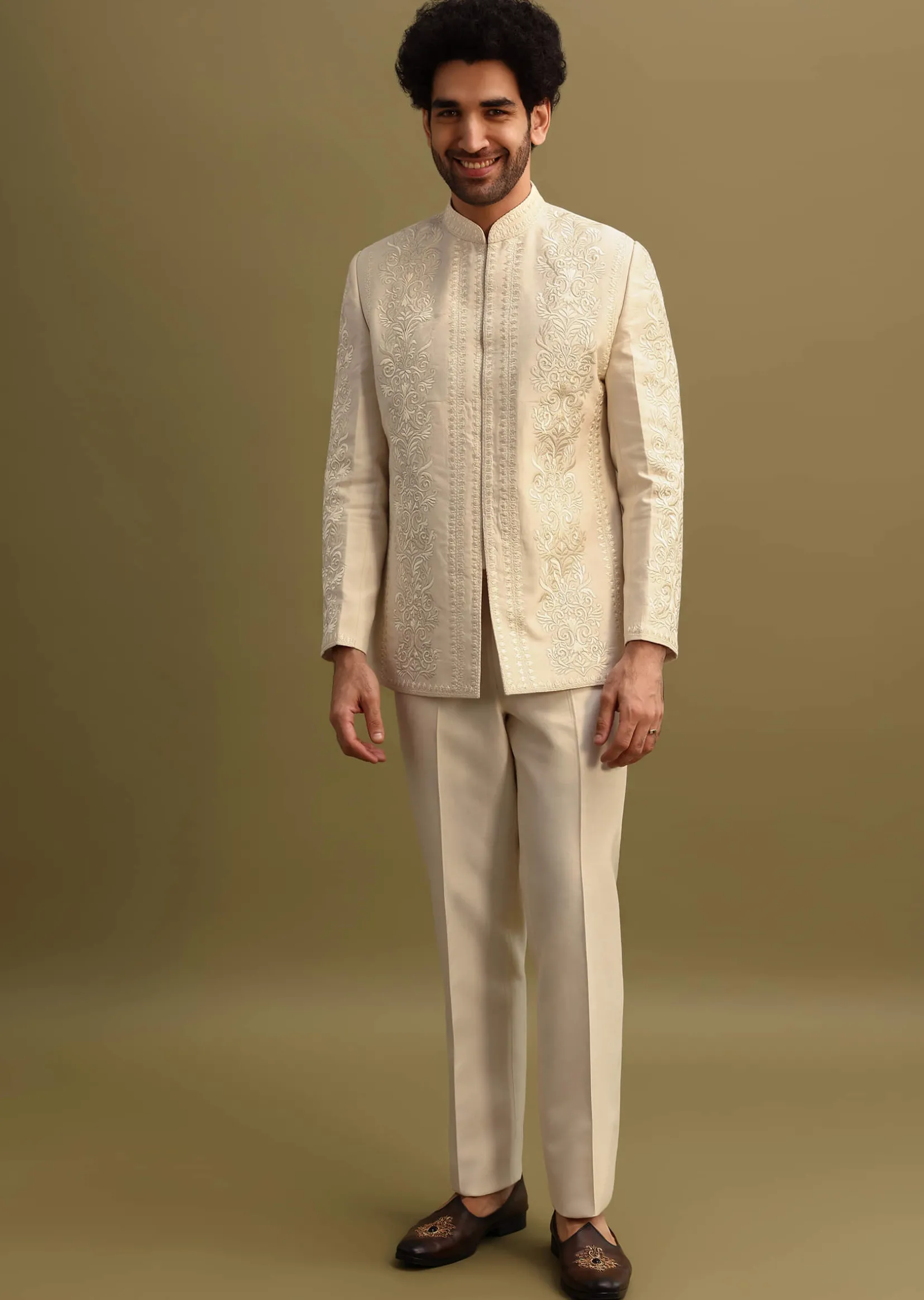 Ivory Thread Work Jodhpuri Suit For Men