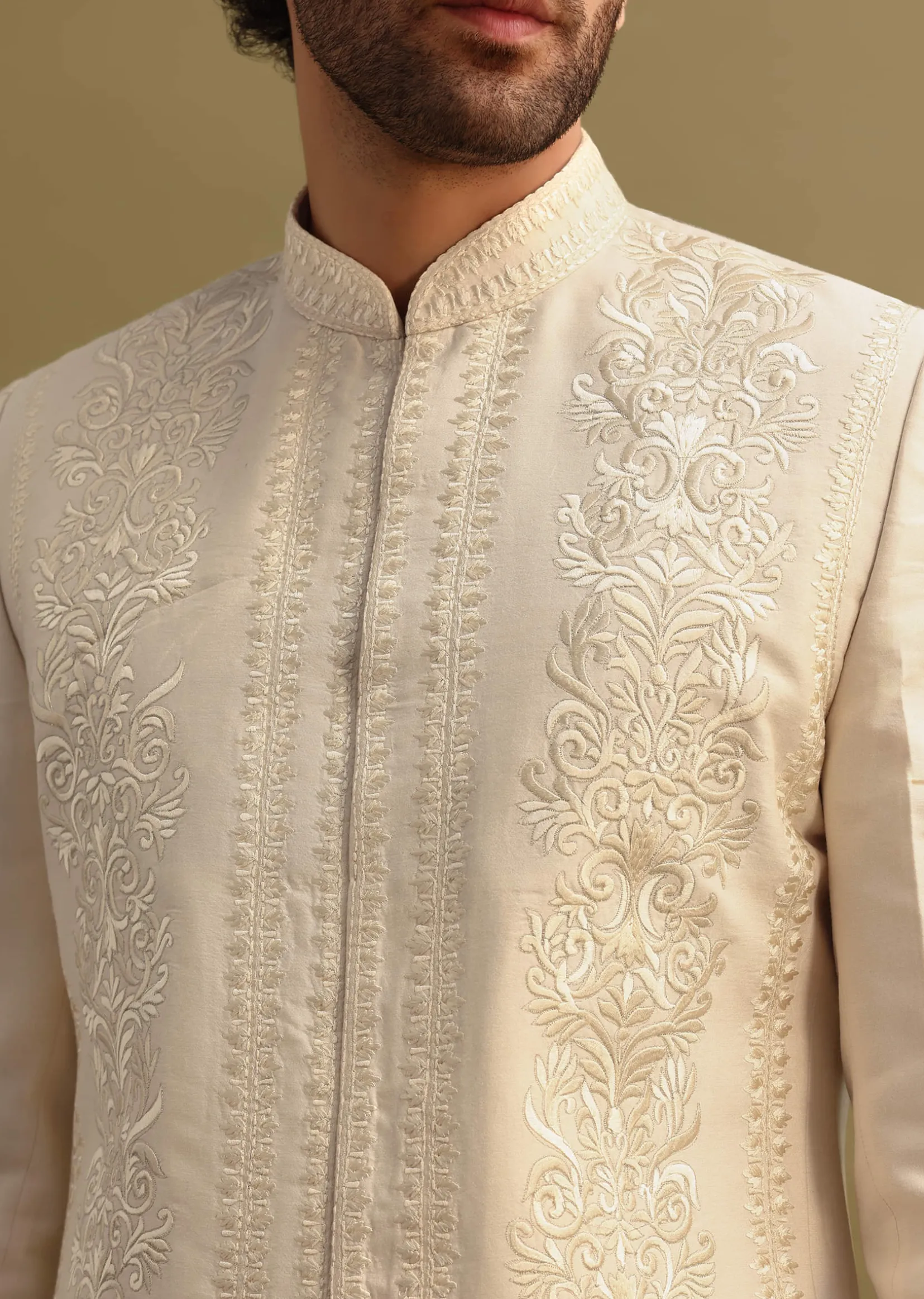 Ivory Thread Work Jodhpuri Suit For Men