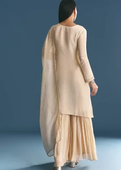Ivory Tissue Kurta Sharara Suit With Sequins And Cut Dana Work