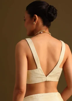 Ivory Tissue Saree With Cutdana Embroidered Border and Unstitched Blouse