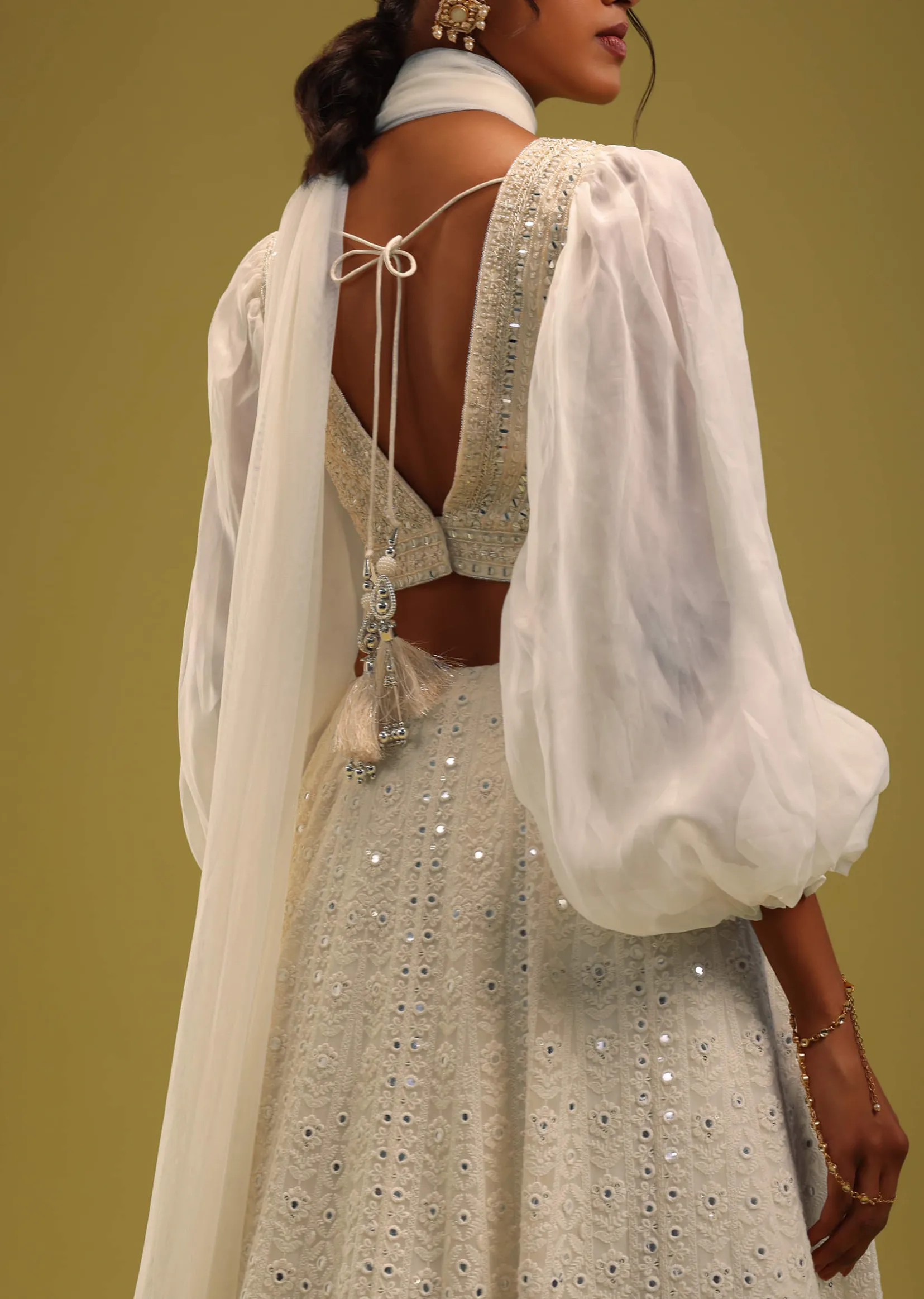 Ivory White Abala Embroidered Lehenga And Blouse Set In Georgette