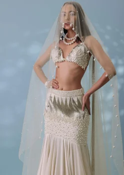 Ivory White Embroidered Trail Lehenga Set In Milano Satin With Tassel Blouse
