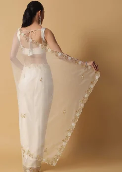 Ivory White Organza Saree With Cut Dana Embroidered Borders