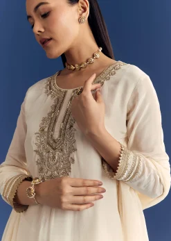Ivory Zardosi Work Crepe Kurta Sharara Set