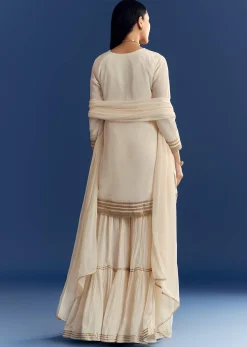 Ivory Zardosi Work Crepe Kurta Sharara Set