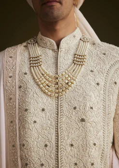 Ivory Zardozi Embroidered Sherwani With Matching Dupatta