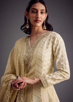 Ivory Zari Embroidered Anarkali With Dupatta